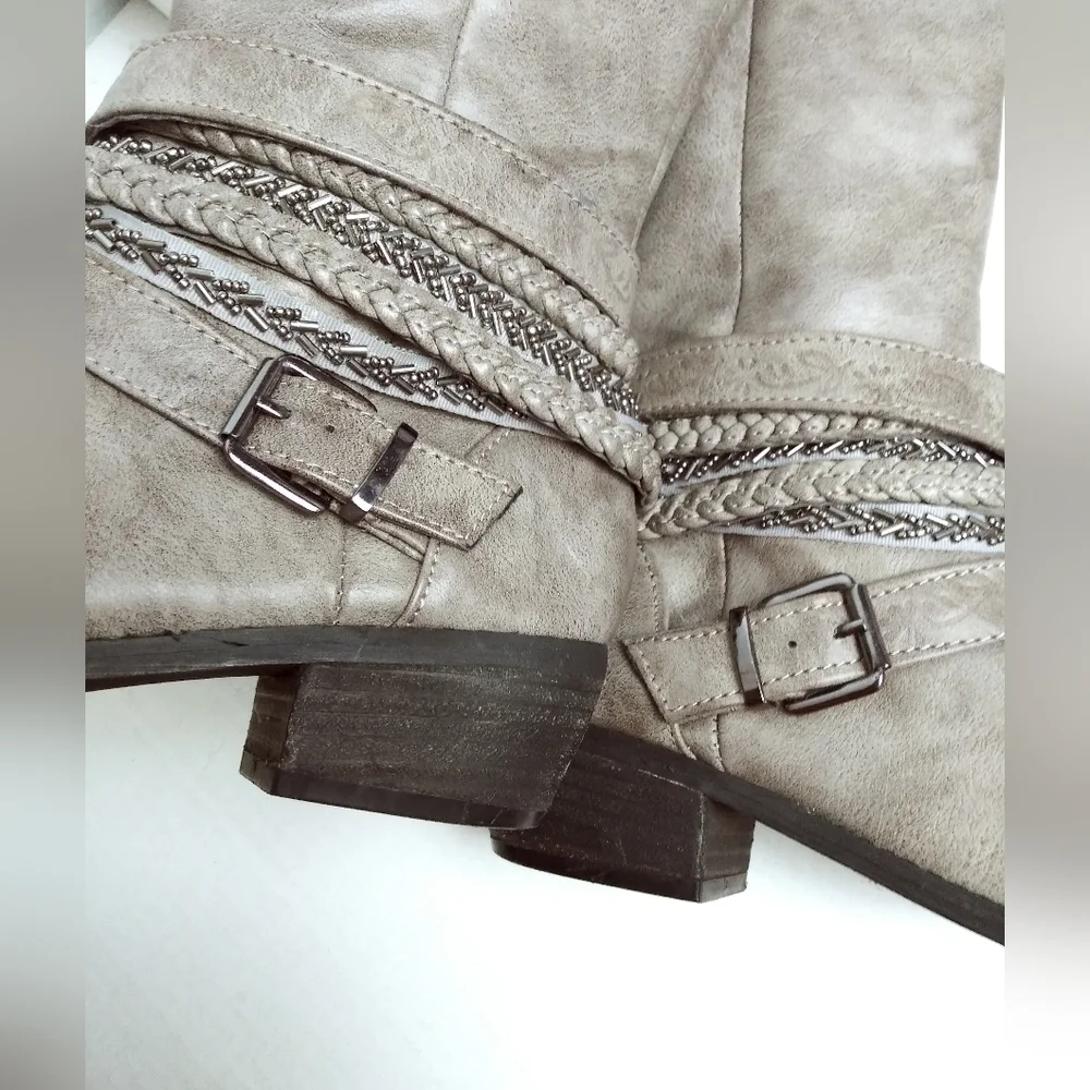 Not Rated Size 6 Gray Stone Knee High Boots Women's Side Zip Western Casual